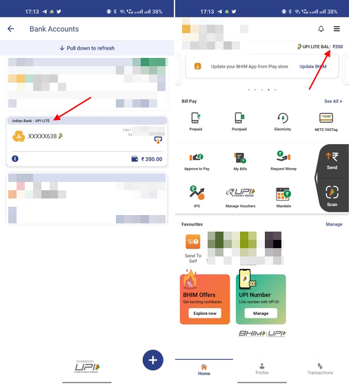 upi లైట్ వాలెట్ బ్యాలెన్స్